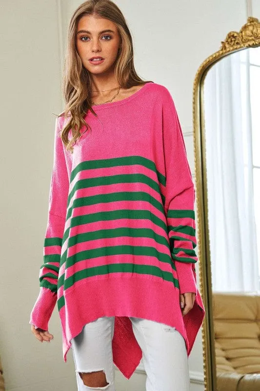 Multi Striped Elbow Patch Loose Fit Sweater Top *Online Only*