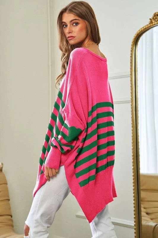 Multi Striped Elbow Patch Loose Fit Sweater Top *Online Only*