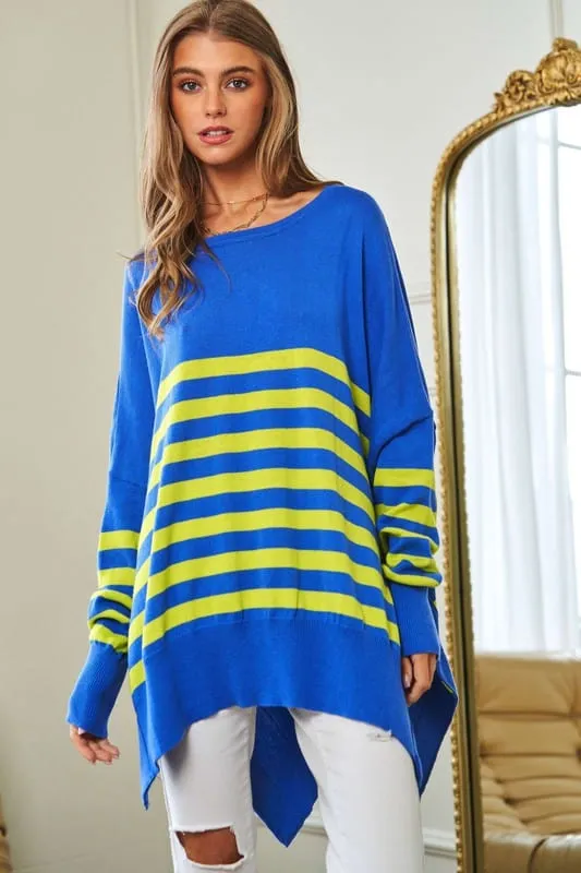 Multi Striped Elbow Patch Loose Fit Sweater Top *Online Only*