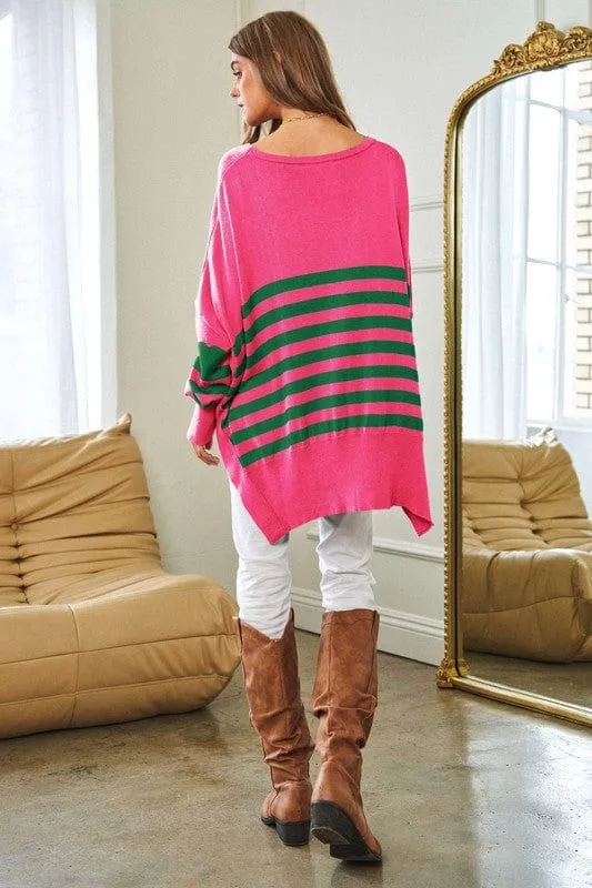 Multi Striped Elbow Patch Loose Fit Sweater Top *Online Only*