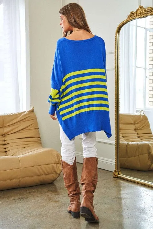 Multi Striped Elbow Patch Loose Fit Sweater Top *Online Only*