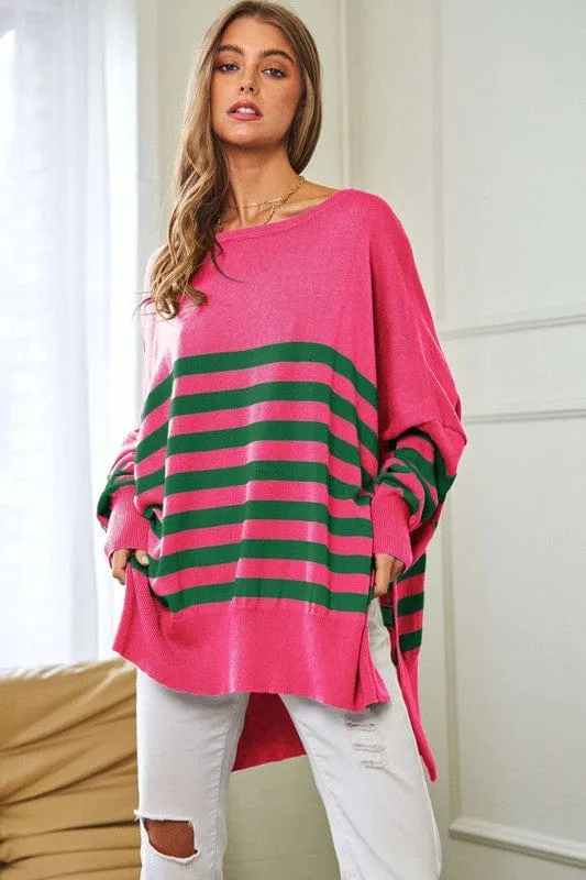 Multi Striped Elbow Patch Loose Fit Sweater Top *Online Only*