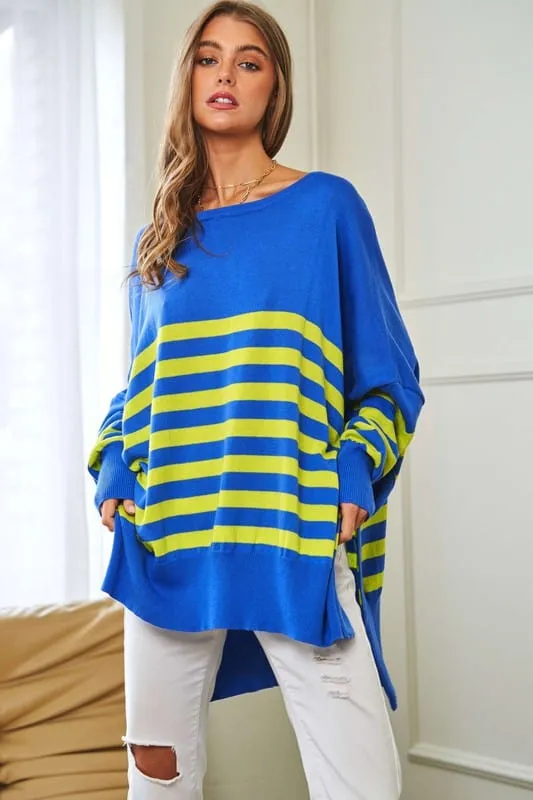 Multi Striped Elbow Patch Loose Fit Sweater Top *Online Only*