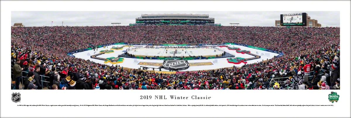 NHL Winter Classic 2019 (Bruins vs Blackhawks at Notre Dame Stadium) Panoramic Poster Print - Blakeway Worldwide