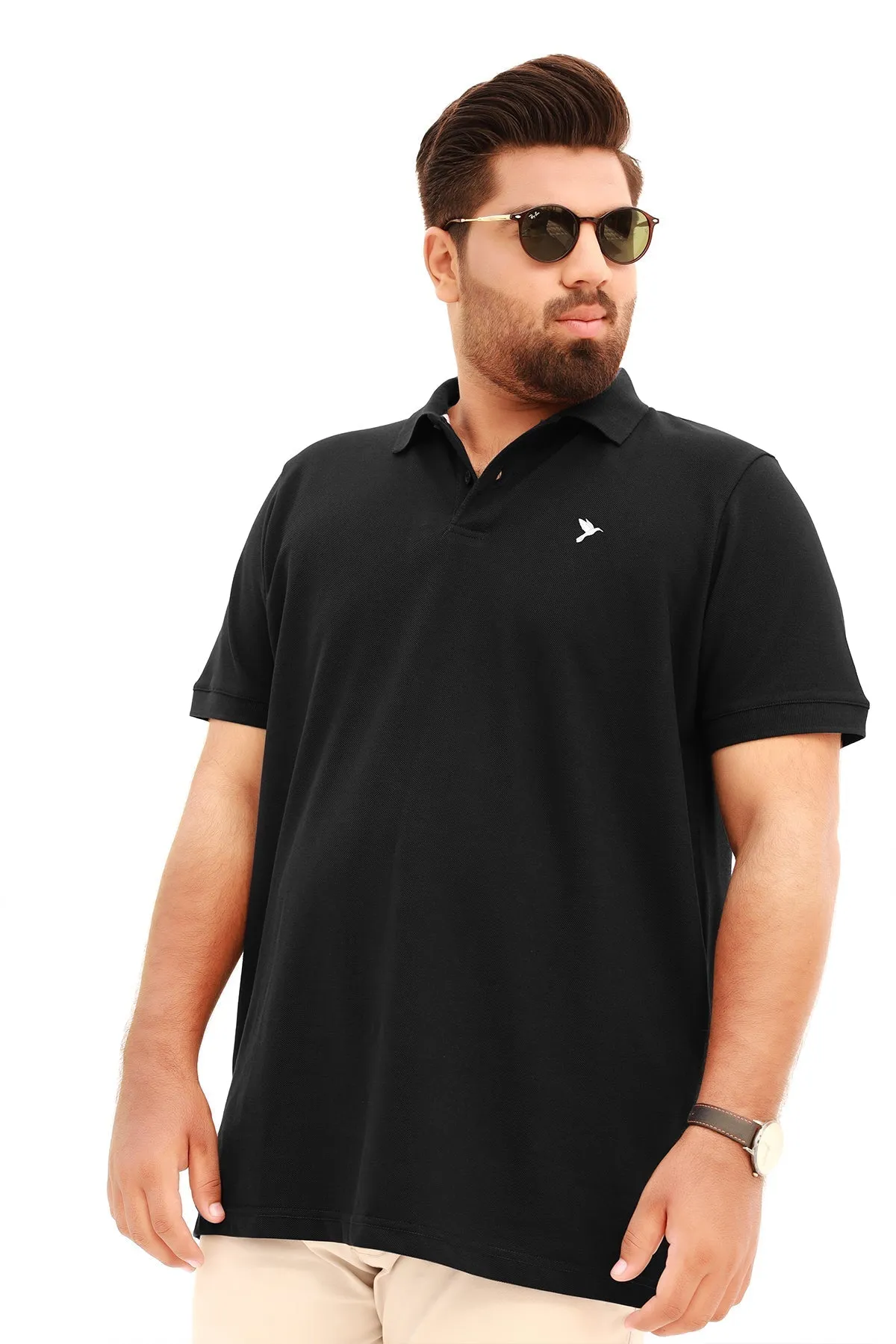 Pack of 3 Jet Black Embroidered Polo Shirt (Plus Size) - A23 - MP0400P