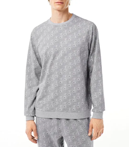 Printed Cotton Fleece Lounge Sweatshirt Silver Chine/Graphite