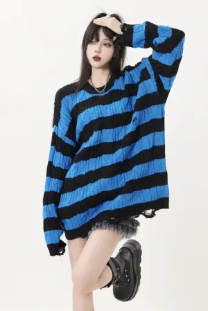 Ripped Striped Crewneck Sweater