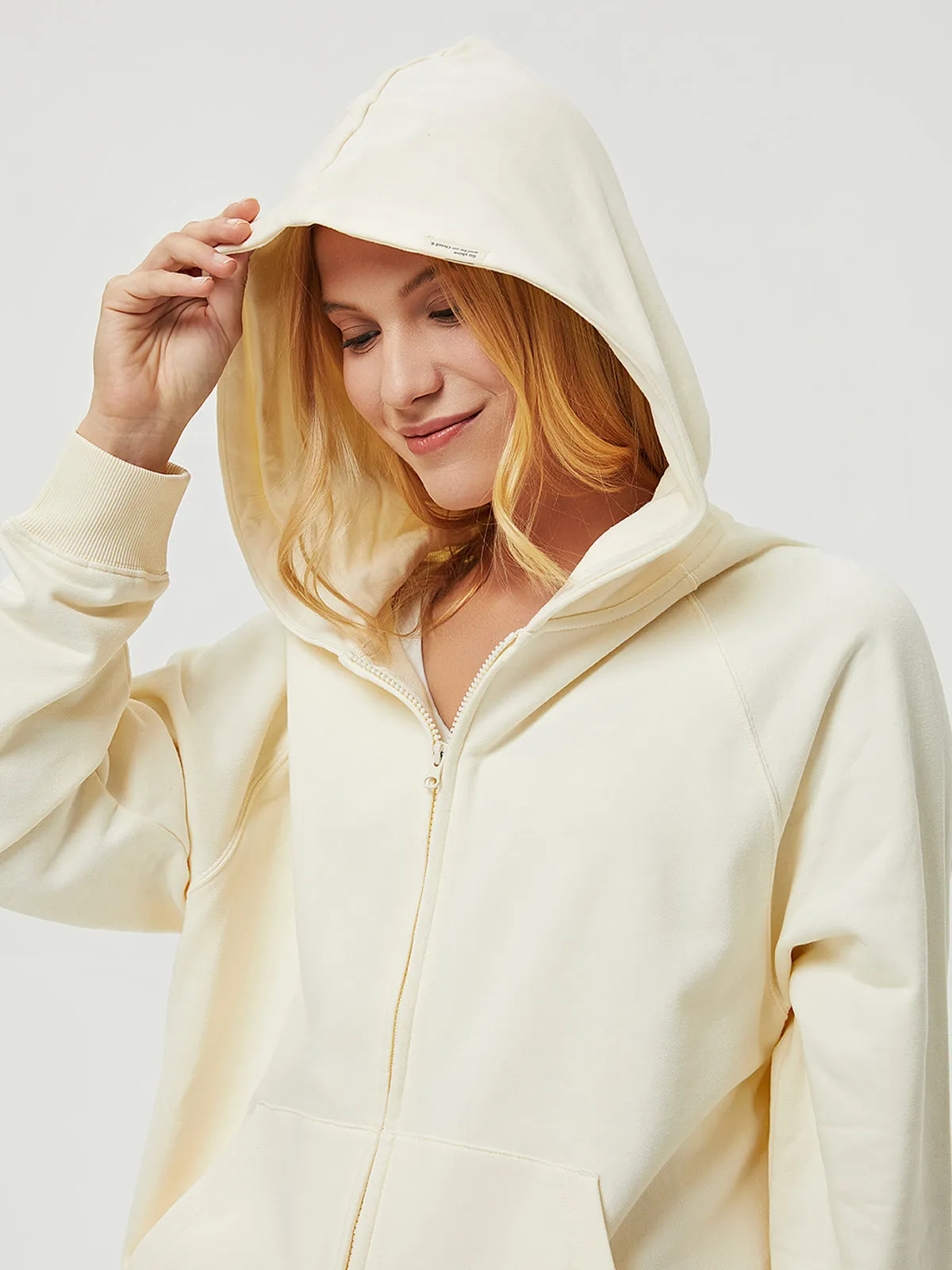 Terry Fleece Cloud Nine Zip Hoodie-Warm White