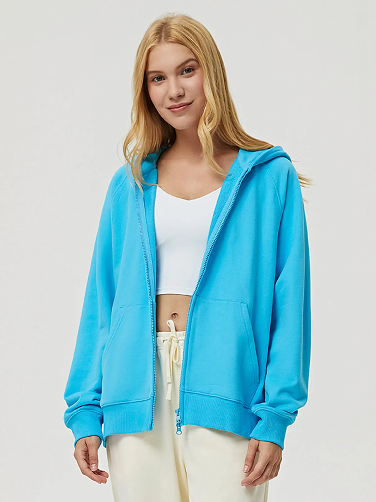 Terry Fleece Cloud Nine Zip Hoodie-Warm White