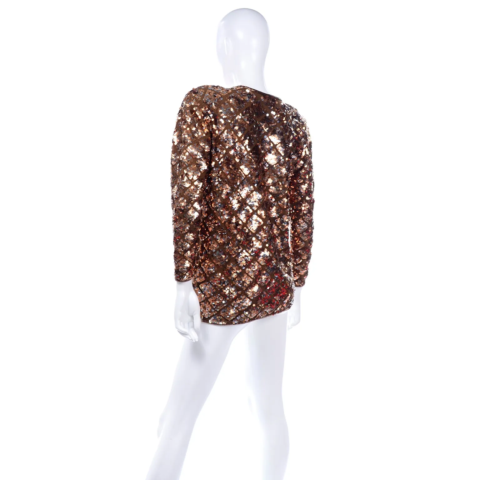 Vintage Copper Sequins Beaded Knit Pullover Sweater Top