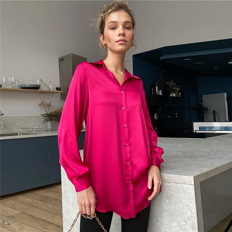 Wenkouban 2022 Spring Satin Women's Shirt Irregular Hem Long Sleeve Elegant Shirts Female Summer Women Formal Casual Office Ladies Top