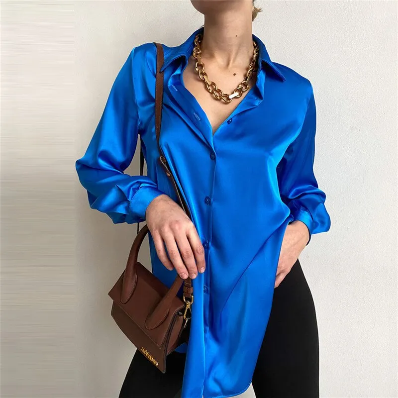 Wenkouban 2022 Spring Satin Women's Shirt Irregular Hem Long Sleeve Elegant Shirts Female Summer Women Formal Casual Office Ladies Top