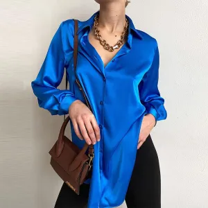 Wenkouban 2022 Spring Satin Women's Shirt Irregular Hem Long Sleeve Elegant Shirts Female Summer Women Formal Casual Office Ladies Top