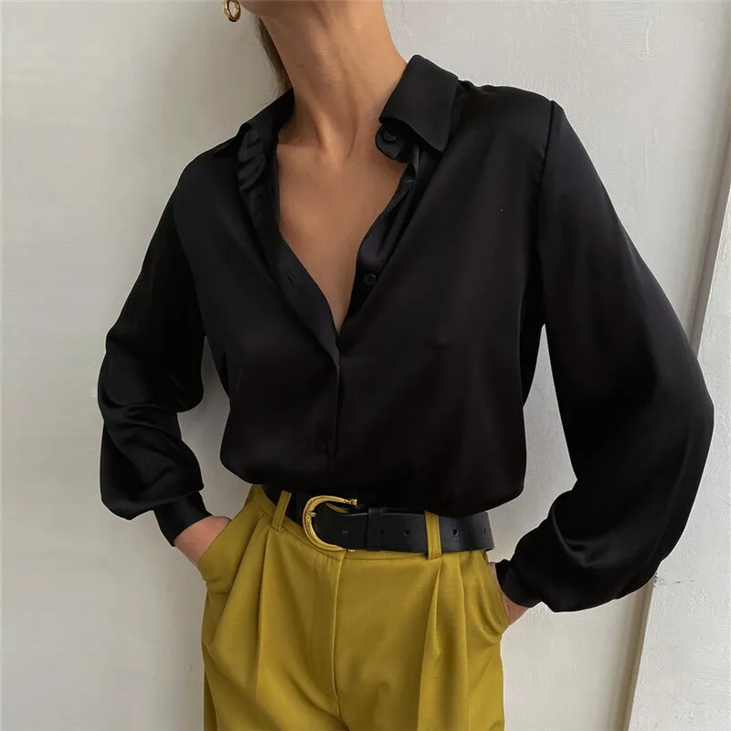 Wenkouban 2022 Spring Satin Women's Shirt Irregular Hem Long Sleeve Elegant Shirts Female Summer Women Formal Casual Office Ladies Top