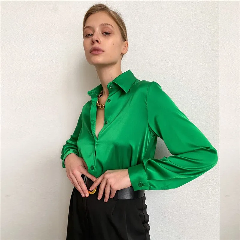 Wenkouban 2022 Spring Satin Women's Shirt Irregular Hem Long Sleeve Elegant Shirts Female Summer Women Formal Casual Office Ladies Top