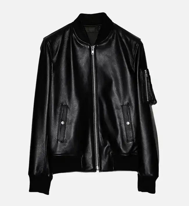 Women's Sheep-Skin Black Leather Bomber Jacket